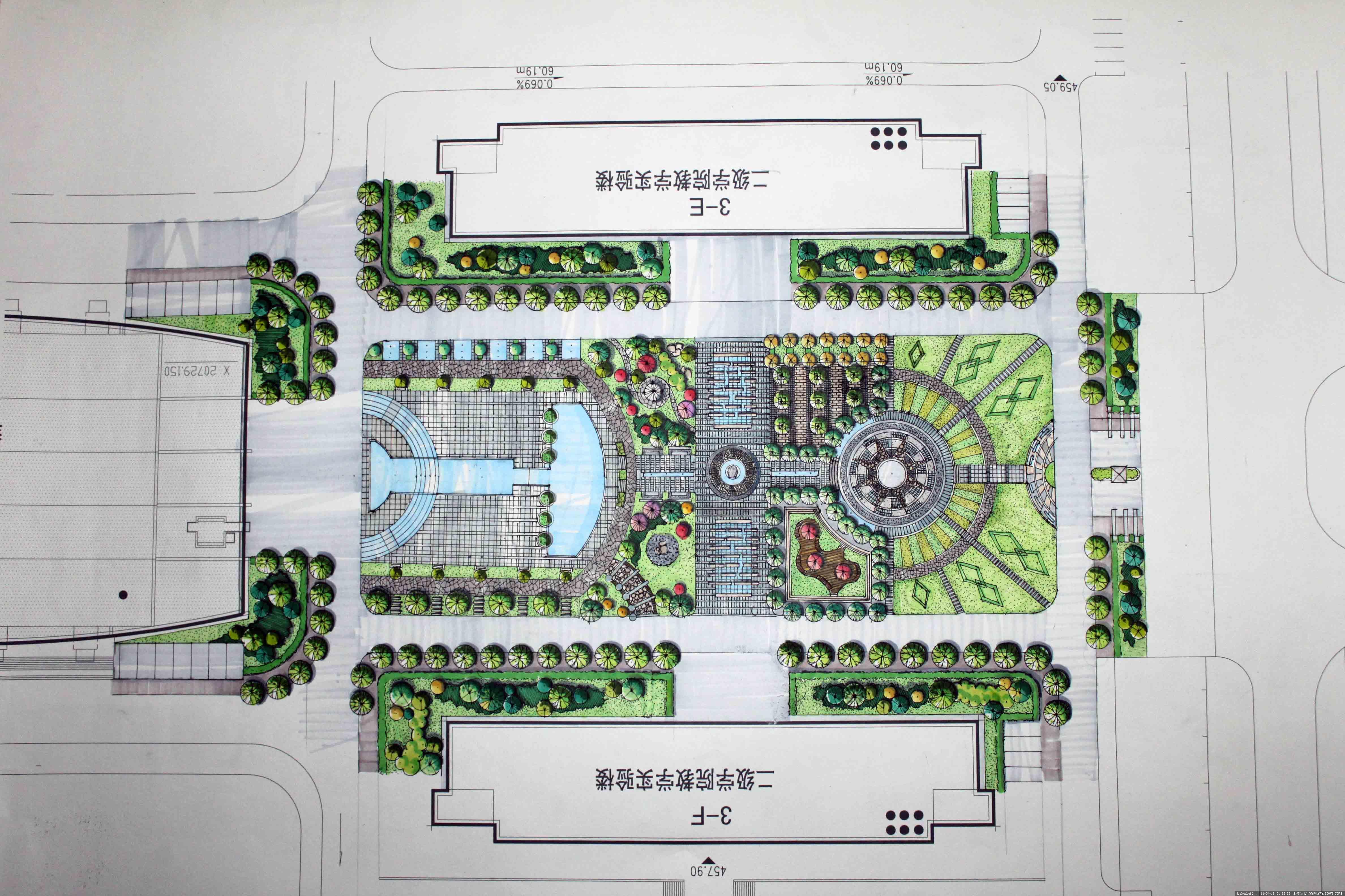 定鼎网 定鼎园林 园林效果图 城市广场 自己课堂上的校园广场手绘设计